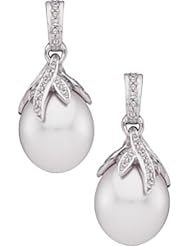 18K Palladium White Gold Paspaley South Sea Cultured Fine Oval Pearl and Diamond Earrings -- LIFETIME WARRANTY