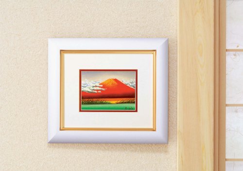 本物の油絵！おめでたい祝い事に、おめでたい赤富士　■小野あきら油絵額（小）　「赤富士」