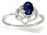 14K White Gold Genuine Oval Sapphire and Diamond Ring