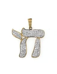 14K Yellow Gold Jewish Chai 1.34 Ct Diamond Pendant 5.07 Grams
