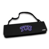 Metro BBQ Tools - Texas Christian University - The Metro BBQ Tote stands out among other portable barbecue tool set. It's a 3-piece BBQ tool set with gray silicone handles in an attractive black polyester zip-up case with an adjustable black shoulder str