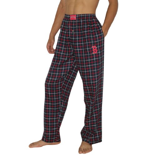 Mens MLB Boston Red Sox Plaid Cotton Thermal Sleepwear / Pajama Pants - Blue & Red (Size: XL)