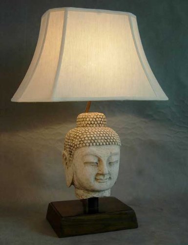 Stone Buddha Head Table Lamp with Shade