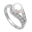 Sterling Silver Ring - Mother of Pearl and Clear CZ - Prong Set - 10 mm x 3 mm, Sizes 5-9