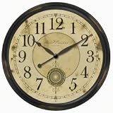 Large Distressed Case Resin Wall Clock with Internal Pendulum (Black/Brown) (24h x 24w x 2 1/2 d)