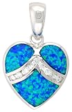 Sterling Silver Heart Pendant, Inlaid w/ Lab Opal with CZ, 3/4 (18 mm) tall,