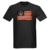 Artsmith, Inc. Dark T-Shirt Worn US Flag Peace Symbol