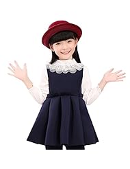 Girls Spring Fall Winter Cotton Above the Knee Lace Pleated  Dress
