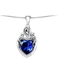 Original Star K (tm) Large Loving Mother Twin Children Pendant With 12mm Heart Created Sapphire in .925 Sterling Silver