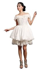 A-line Off the Shoulder Natural   Waistline Knee Length Short Beaded Lace Taffeta  Dress