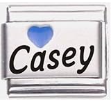 Casey Blue Heart Laser Name Italian Charm Link