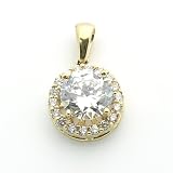 14K Gold Pendant Round Cubic Zirconia Yellow Gold Charm, 0.35 X 0.55