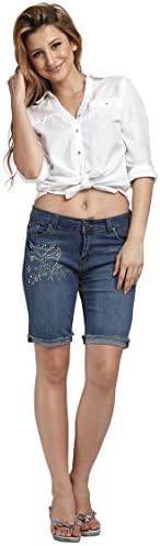 XIANKI Women's Rhinestone Summer Free Clipping Slim Fit Jeans Pants Shorts Blue 32/US 14/UK 18