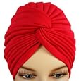 Rosy Red Bunch Pleated Turban Hat Head Cover Sun Cap