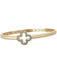 14k Gold & Cognac Diamond Clover Hinged Bangle Bracelet (0.20ctw)