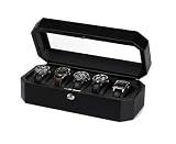 Black leather 5 watch holder with glass top by Wolf Designs