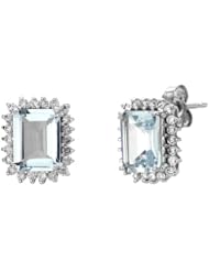 Aquamarine and Diamond Stud Earrings in 14k White Gold