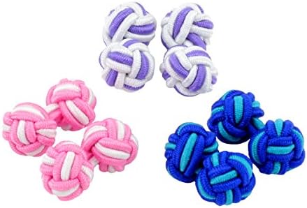Cufflinksman® 3 Pair Pink Purple Blue Silk Knot Cufflink Gift Set in Presentation Box