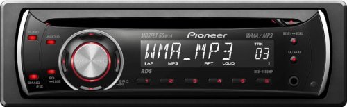 Pioneer DEH 1100 MP CD-Tuner (Front-AUX-Eingang, Vorverstärkerausgang, WMA- und MP3-Wiedergabe) rote Tasten- & weisse Displaybeleuchtung