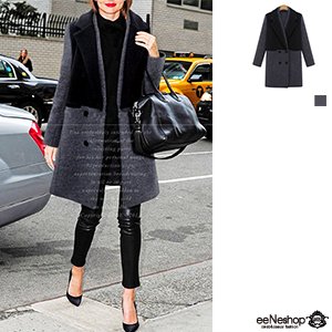 (イイネショップ) eeNeshop レイヤード 配色 チェスター コート