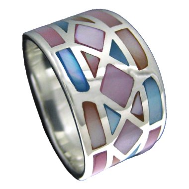 925 Silver Tapered Mother of Pearl Inlay Ring Hawaiian Jewelry