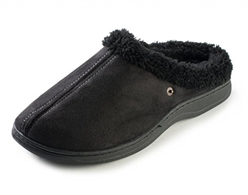 J. Fiallo Mens Stitched Faux Suede, Fleece Lined Clog Slippers