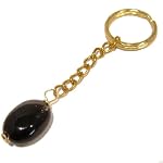 Smoky Quartz Keychain 01 Black Oval Gold Key Ring Fob Healing Crystals 3.6