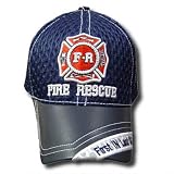 FIRE RESCUE FIRST IN LAST OUT BLUE LEATHER MESH HAT CAP