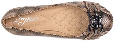 Women Faux Snakeskin Ballerina Flats with Double Buckle (11, Taupe)