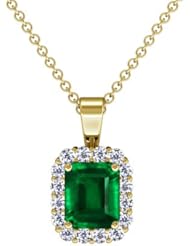 14K Yellow Gold Emerald Cut Emerald And Round Diamond Pendant (GIA Certificate)