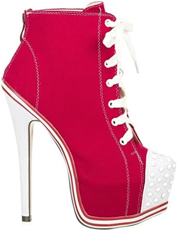 Canvas Fashion High Heel Platform Lace Up Ankle Bootie MANIAC-10