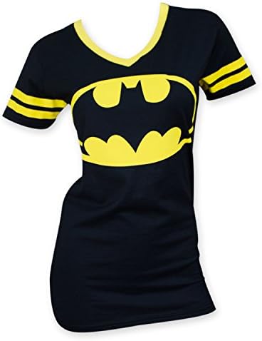 Batman Women's V-Neck Yellow Rimmed Shirt X-Large Black