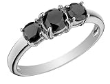 Three Stone Black Diamond Ring 1.0 Carat (ctw) in 14K White Gold