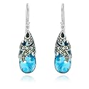 Sterling Silver Marcasite & Blue Glass Teardrop Earrings