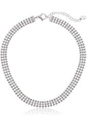 Italian Sterling Silver Bezel-Set Swarovski Crystal 3-Row Choker Tennis Necklace, 14.5" + Extender