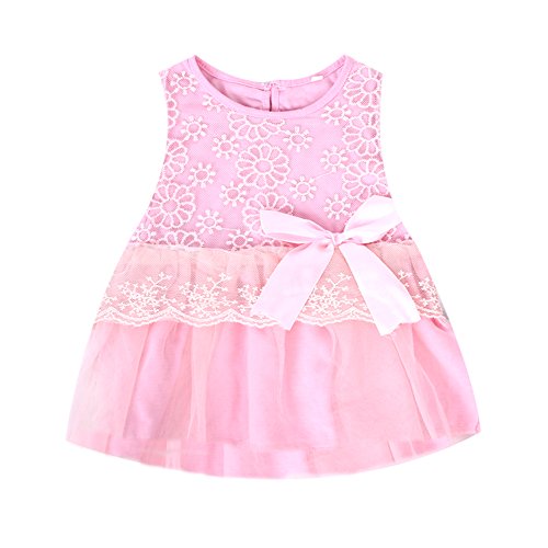 Fairy Season Cute Baby Girls Princess Party Tutu Lace Bowknot Flower Gown Dress Pink