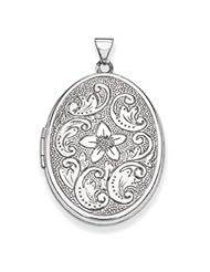 Genuine IceCarats Designer Jewelry Gift 14K Wg 32Mm Oval Flower With Scrolls Locket