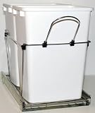 Pull-Out Waste Container, 2-35 qt, w/FE Slides, Chrome/White