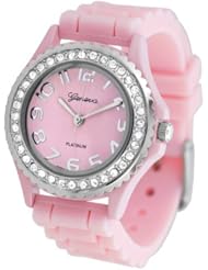 Geneva Platinum CZ Accented Silicone Watch, Small Face