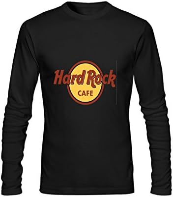 Goonowe Men's DIY Design Hard Rock Cafe Crew-Neck Long Sleeve T-Shirt XL Black