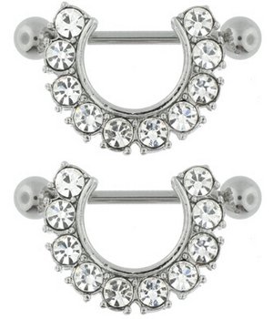 CZ - GEM STUDDED HORSESHOE Shield Nipple Ring 