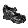 Demonia Shoes Women's TRAUMA-01, 3" Wedge Black Pu Scalloped Trim Maryjane