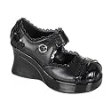 TRAUMA-01 3" Wedge Blk Pu Scalloped Trim Maryjane