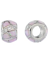 Sterling Silver Light Pink Synthetic Opal Inlay Barrel Bead Charm, 1/2 inch Diameter