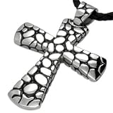 Large Textured Cross Stainless Steel Pendant