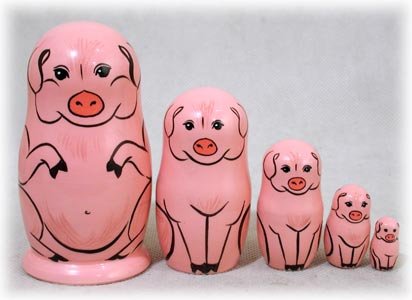 *** RUSSIAN PIGS MATRYOSHKA 5 PIECE NESTING DOLL ***.