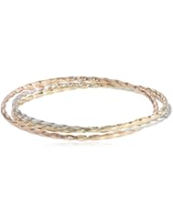 14k Tri-Color Gold Set of 3 Twist Slip-On Bangle Bracelet, 7.75"