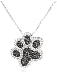 Sterling Silver Black and White Diamond Dog Paw Pendant Necklace (1/10 cttw, I-J Color, I3 Clarity), 18"
