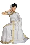 White Art Silk Saree Sari fabric India Golden Border