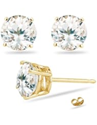 1.58 Cts ( 6mm Round ) of Natural White Sapphire Stud Earrings in 14K Yellow Gold